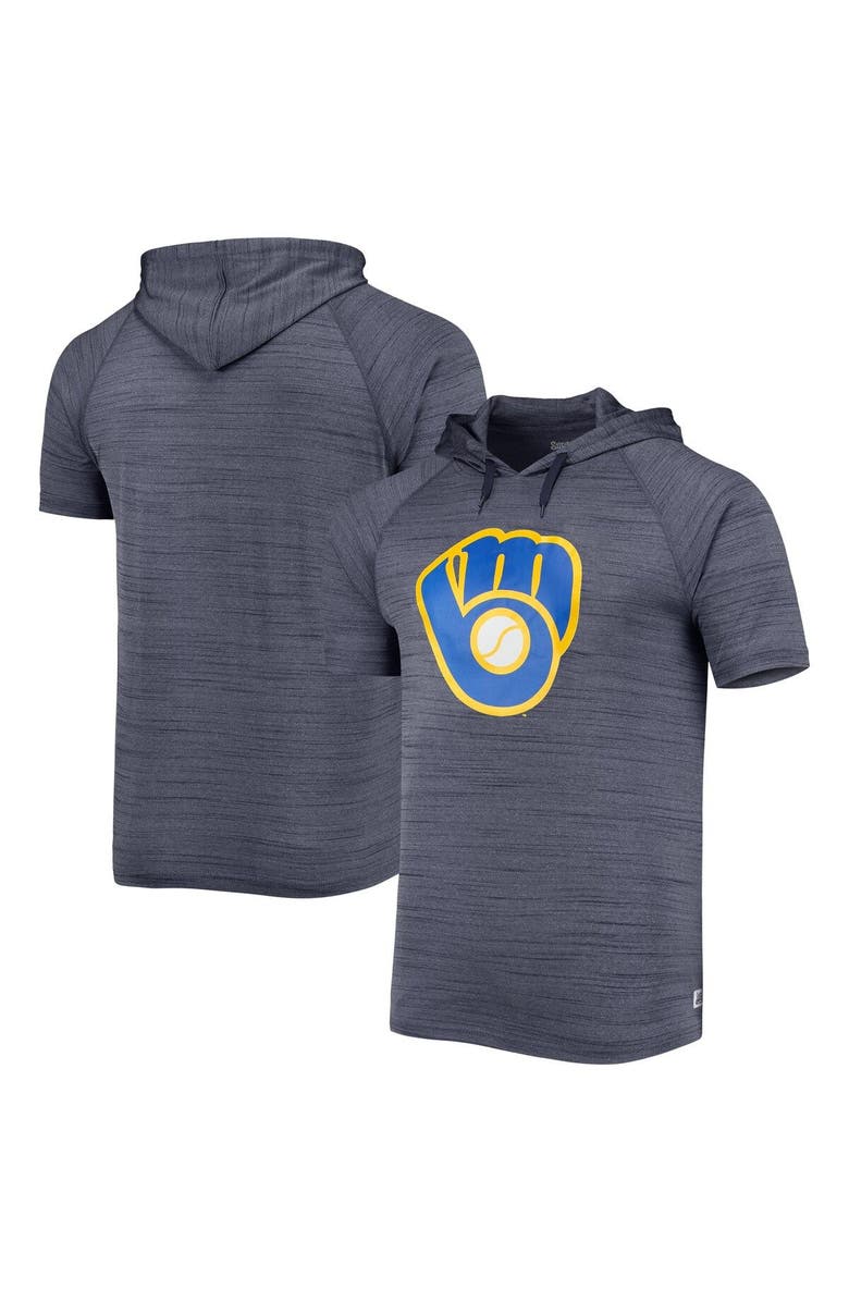 STITCHES Men's Stitches Navy Milwaukee Brewers Space-Dye Raglan Hoodie T-Shirt, Main, color, 