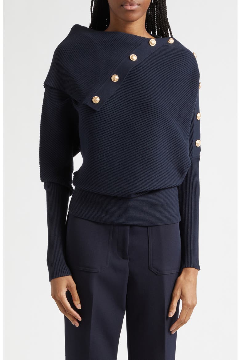 Lexi Button Shawl Rib Sweater, Main, color, NAVY