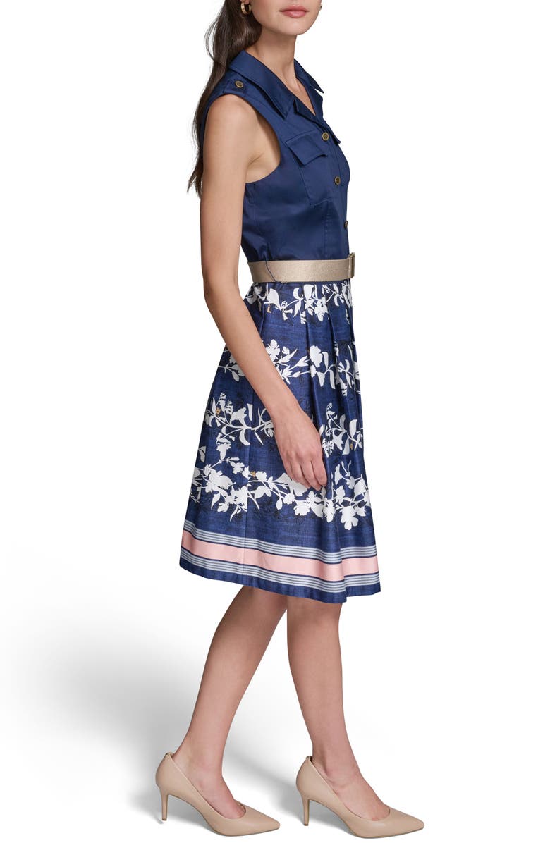 KARL LAGERFELD PARIS Mixed Media Belted Shirtdress, Alternate, color,