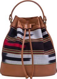 K'ai & Vrosi Leather & Striped Fabric Pattern Convertible Bag
