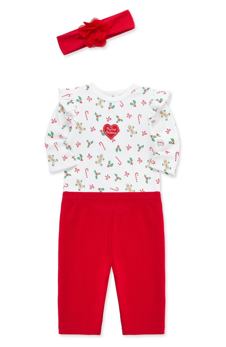 Little Me My First Christmas Holiday Bodysuit, Leggings & Headband Set, Alternate, color, Red