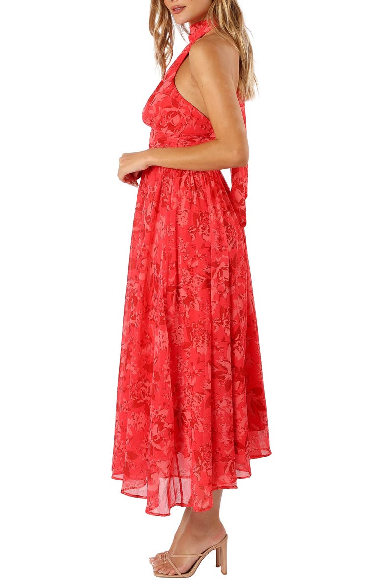 Petal & Pup Primrose Floral Chiffon Halter Maxi Dress, Alternate, color, Red Floral