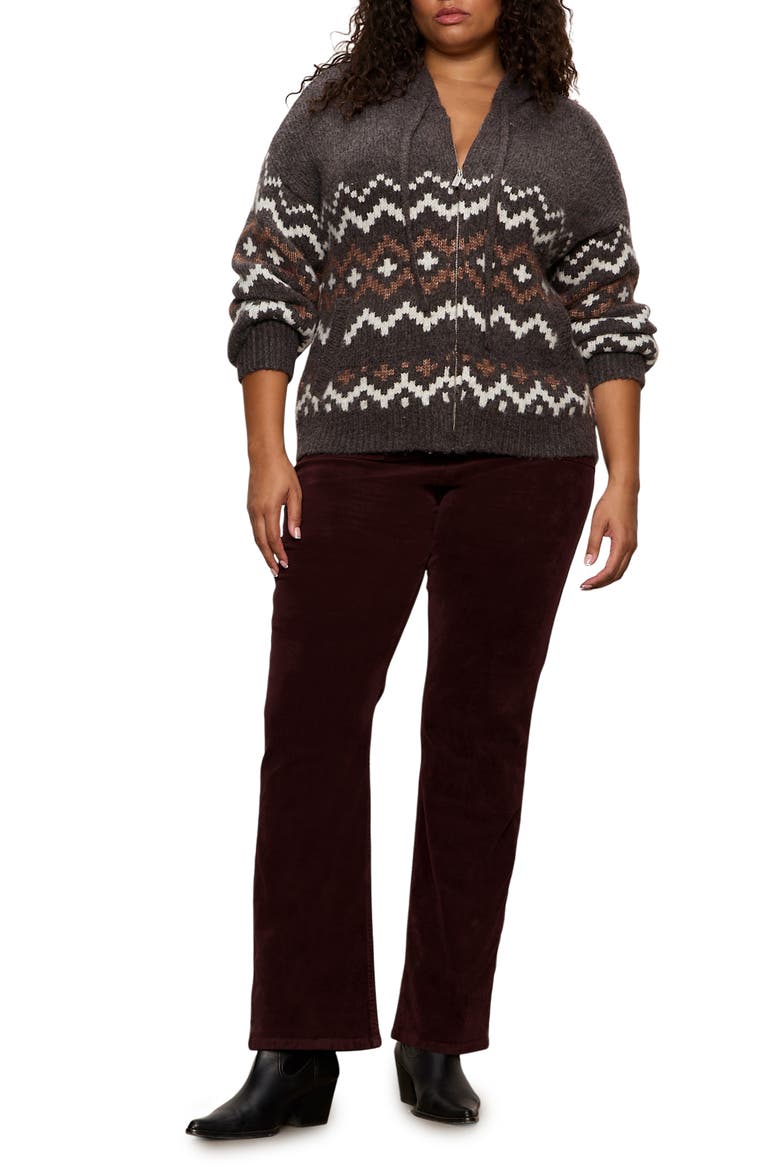 Fair Isle Zip-Up Sweater Hoodie, Alternate, color, MOCHA BROWN