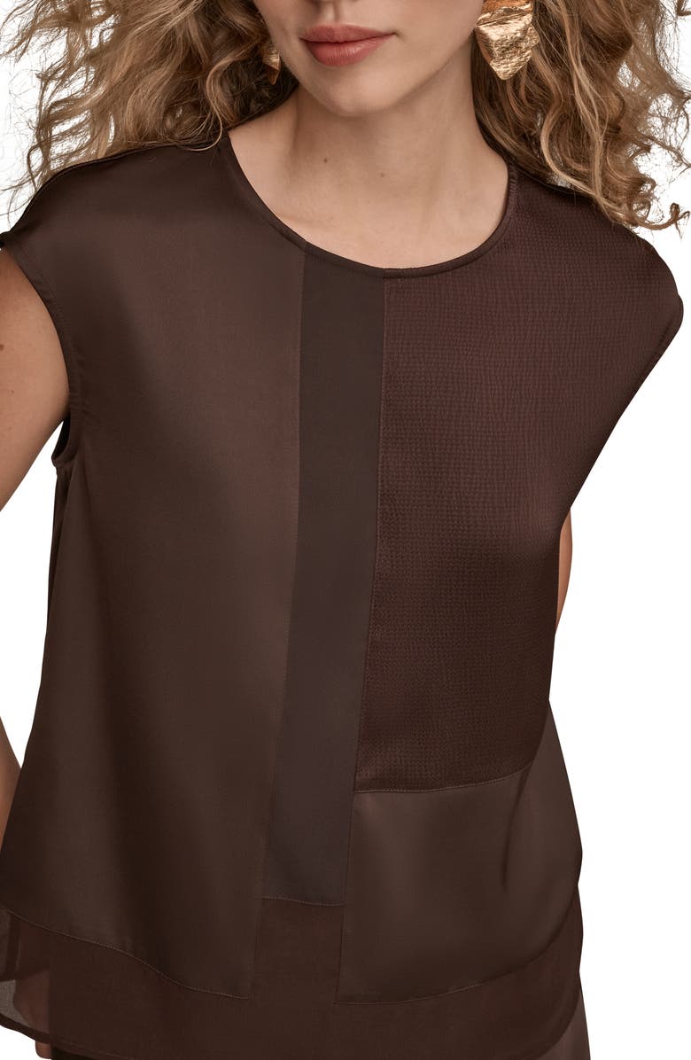 Donna Karan New York Mixed Media Cap Sleeve Top, Alternate, color, Chocolate