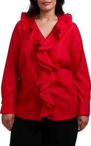 Foxcroft Shantel Ruffle Long Sleeve Top