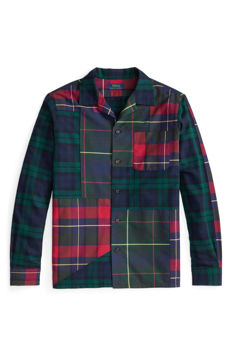 Polo Ralph Lauren Classic Fit Patchwork Oxford Camp Shirt, Alternate, color, Tartan Pieced Shirt