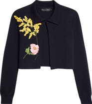 Oscar de la Renta Mixed Botanical Crop Wool Blend Jacket