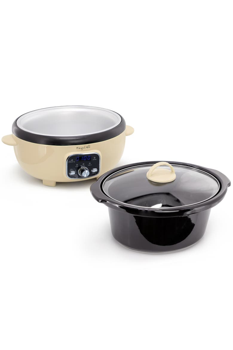 3.7 Quart Oval Electric Digital Slow Cooker in Cream with Black Pot, Alternate, color, White