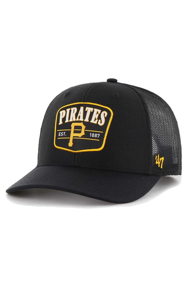 '47 Men's '47 Black Pittsburgh Pirates Squad Trucker Adjustable Hat, Main, color,