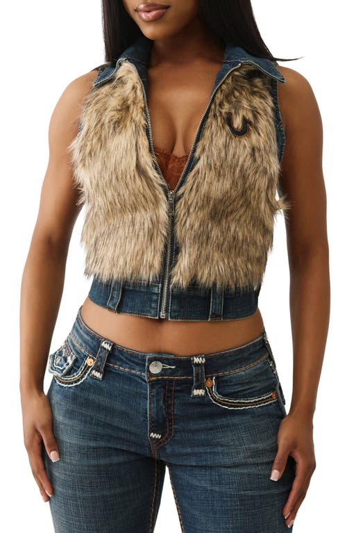 True Religion Women's Fur Denim Vest In Blue