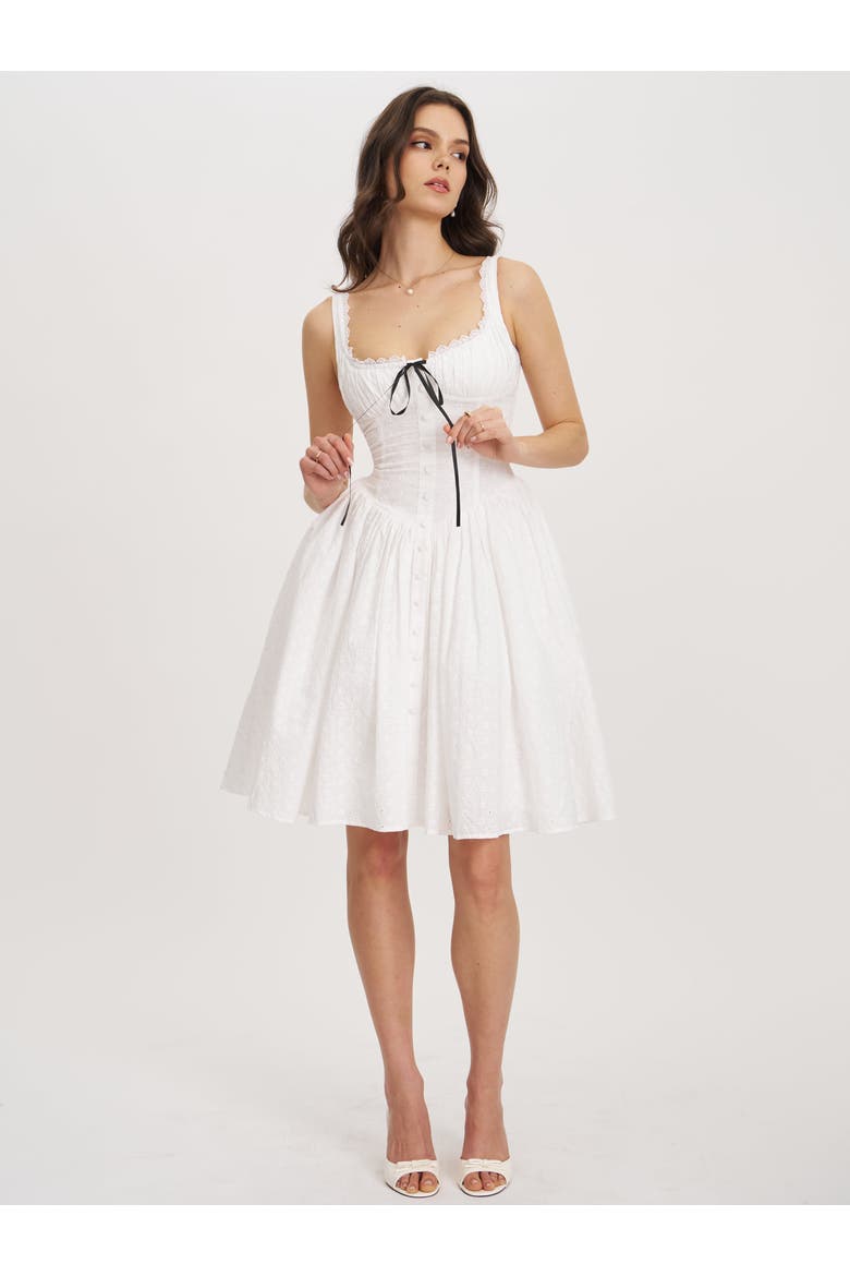 Madison Cotton Eyelet Square Neck Midi Dress, Alternate, color, White