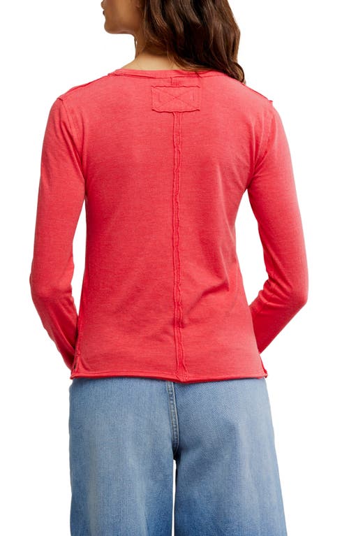 Free People Easy Does It Long Sleeve Waffle Knit Cotton T-shirt In Red