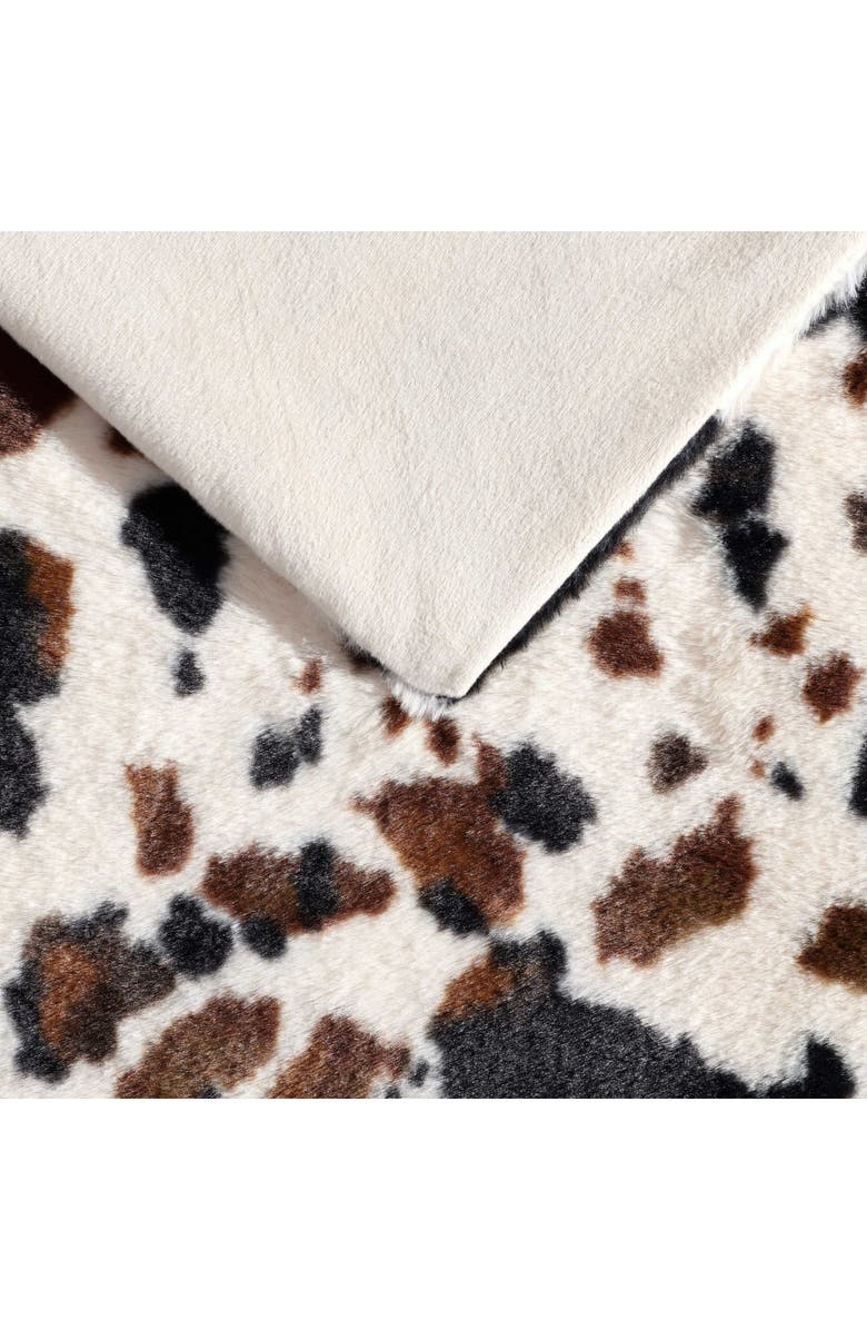 Wrangler Spotted Cow Print Faux Fur Throw Blanket, Alternate, color, Medium/Dark Brown