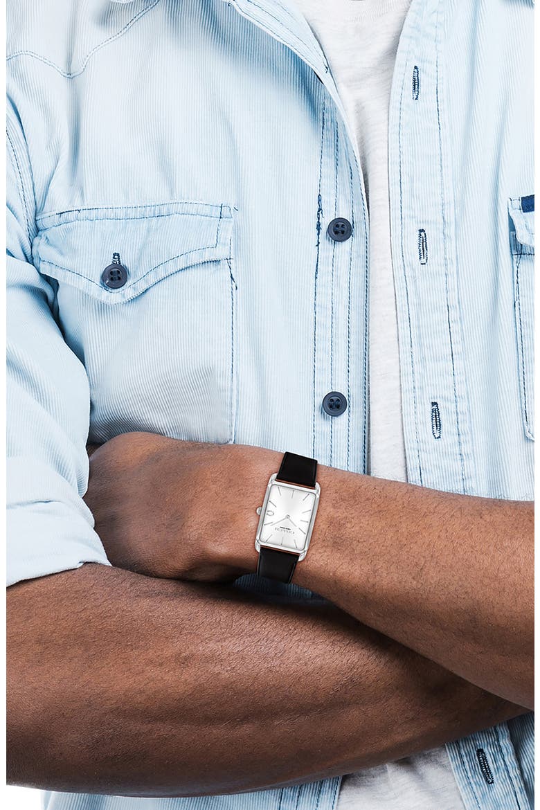 Elliot Leather Strap Watch, 32mm x 36mm, Alternate, color, SILVER