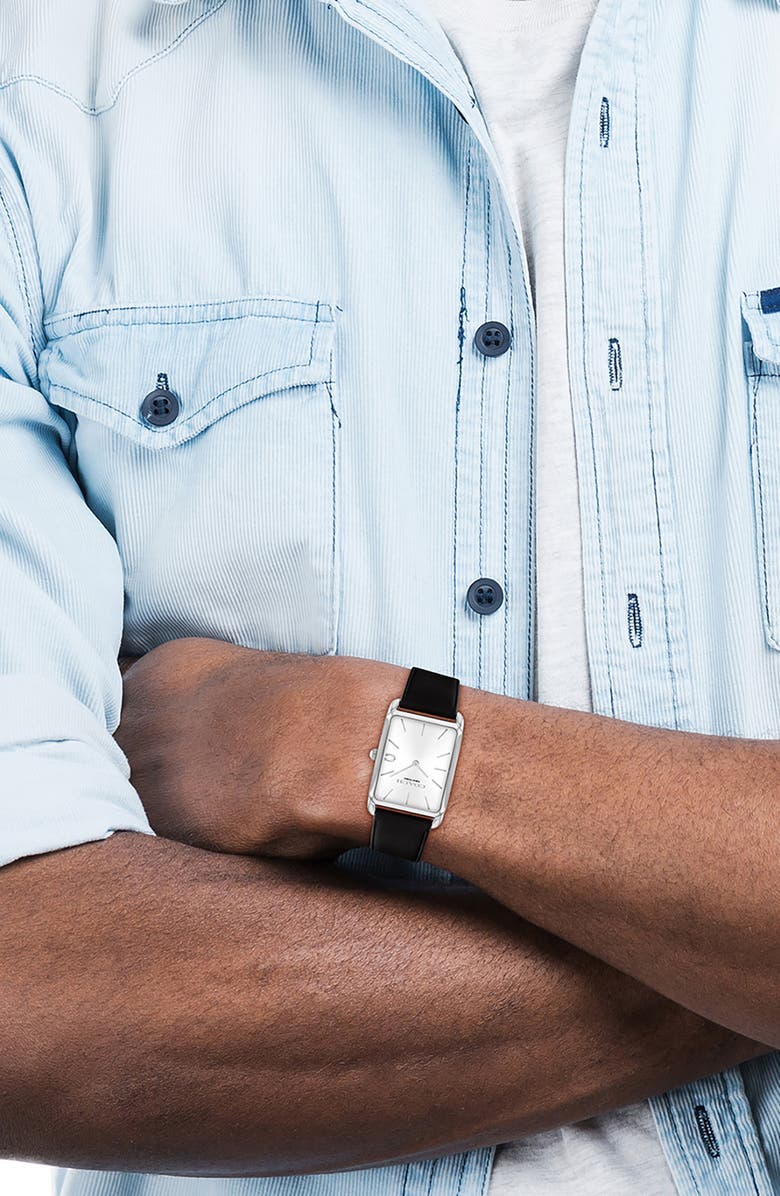 COACH Elliot Leather Strap Watch, 32mm x 36mm, Alternate, color, Silver