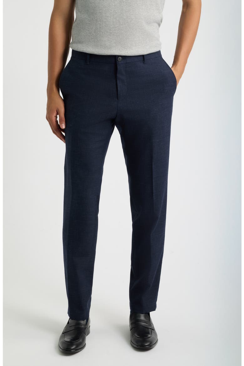 Genius Slim Fit Wool and Linen Trousers, Main, color, DARK BLUE