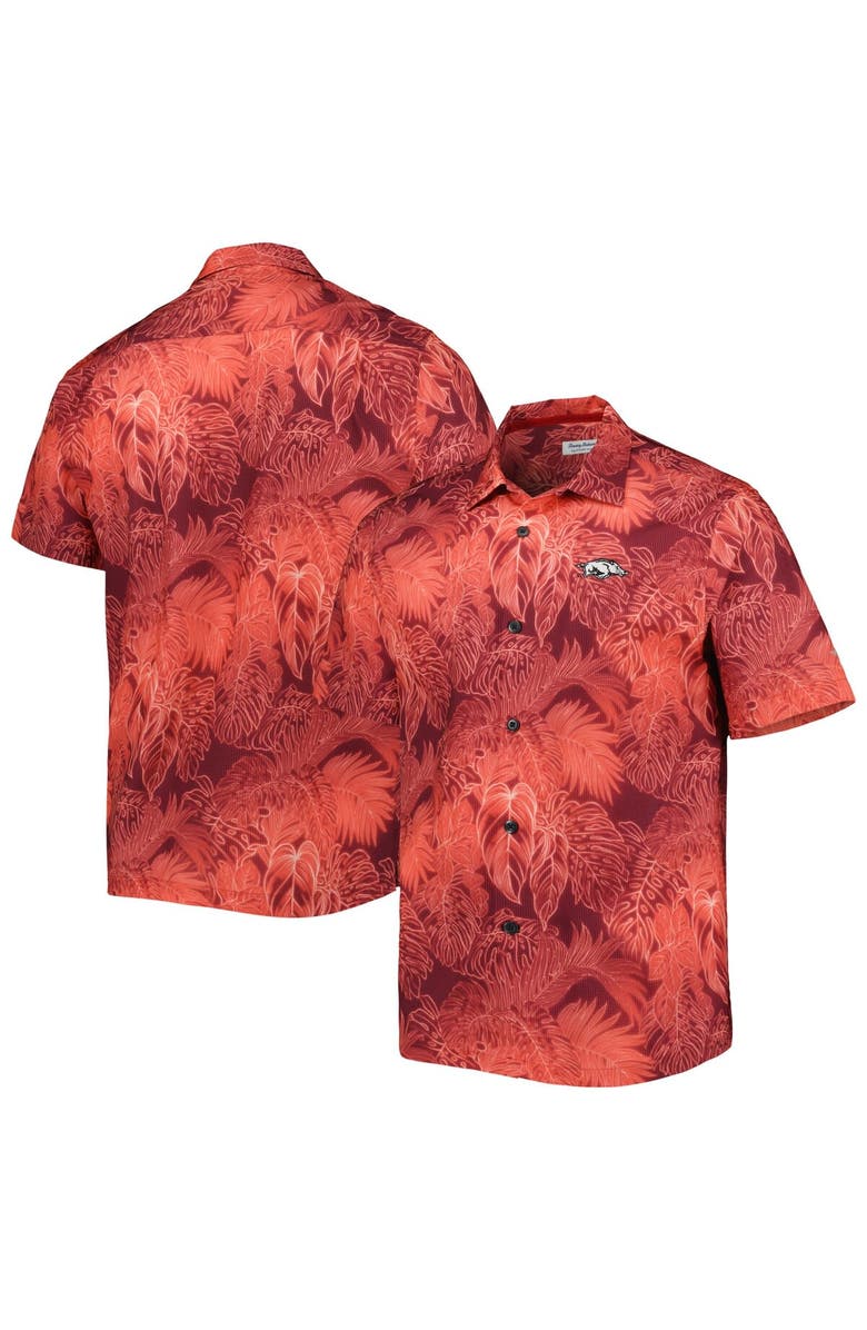 Tommy Bahama Men's Tommy Bahama Cardinal Arkansas Razorbacks Coast Luminescent Fronds IslandZone Button-Up Camp Shirt, Main, color, 