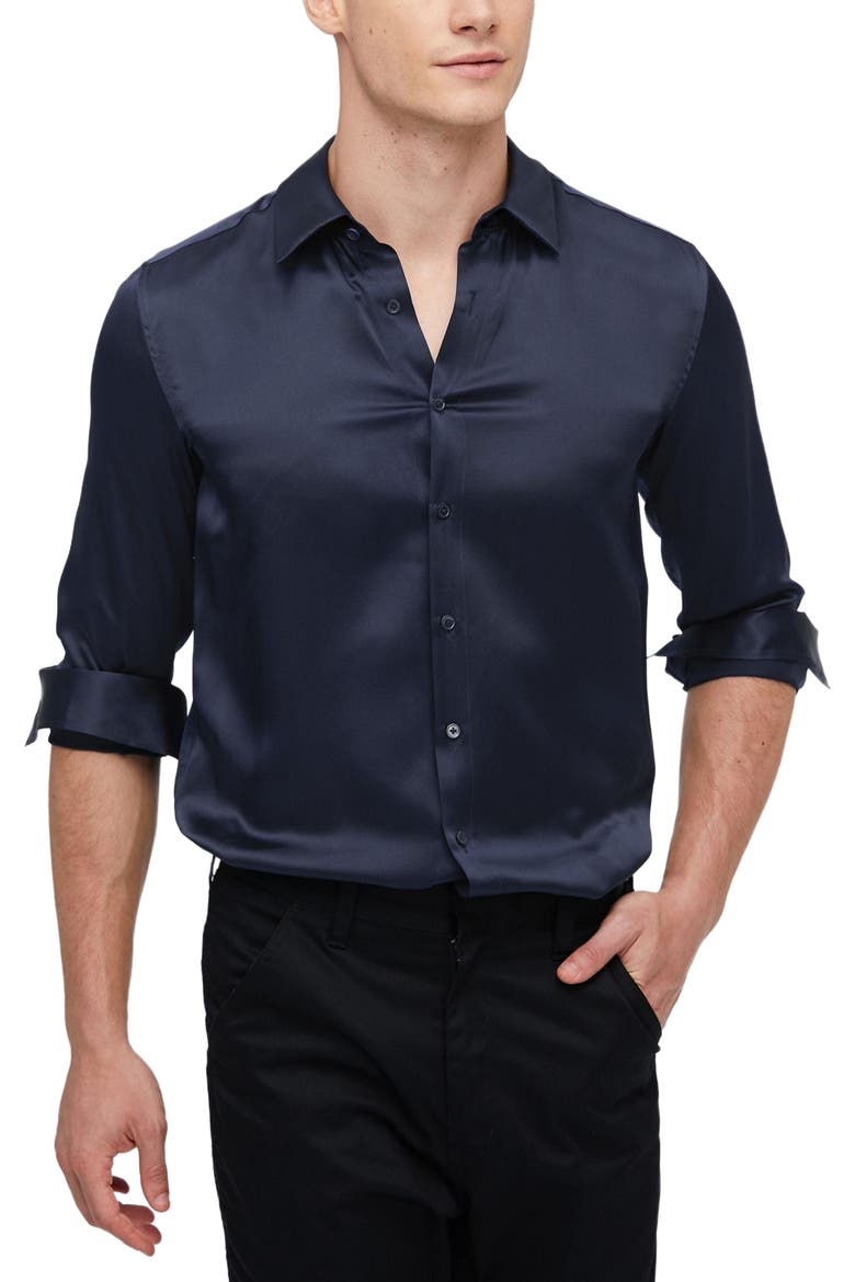 Mulberry Silk Basic Mens Shirt, Alternate, color, Navy Blue