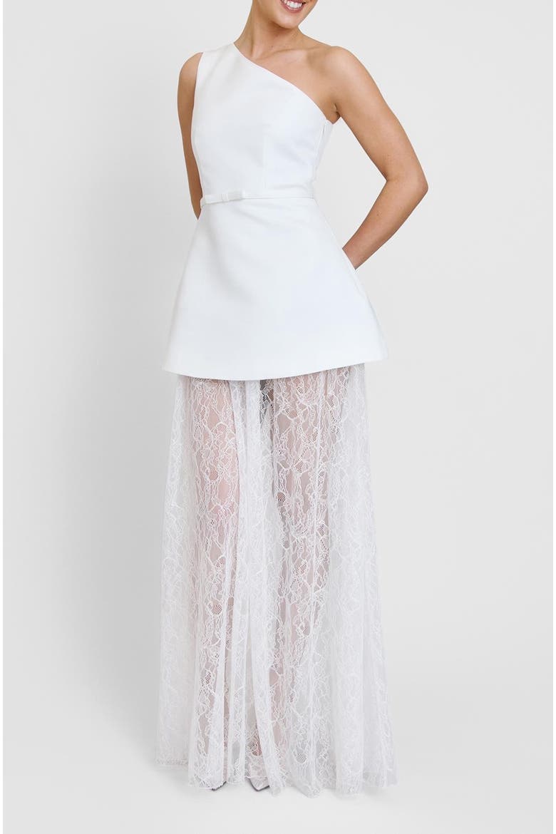 One Shoulder Satin Lace Skirt Dress, Alternate, color, White