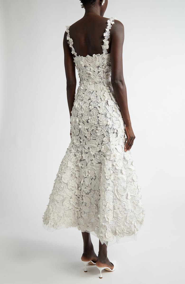 Carolina Herrera Floral Appliqué Trumpet Midi Dress, Alternate, color,