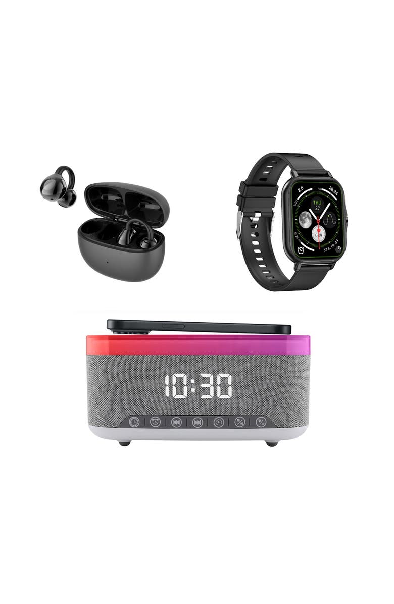 PURSONIC Bluetooth Smart Watch, True Wireless Earbuds & 5-in-1 Alarm Clock Hub, Main, color, Black