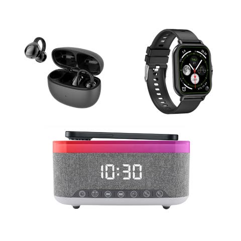 Bluetooth Smart Watch, True Wireless Earbuds & 5-in-1 Alarm Clock Hub