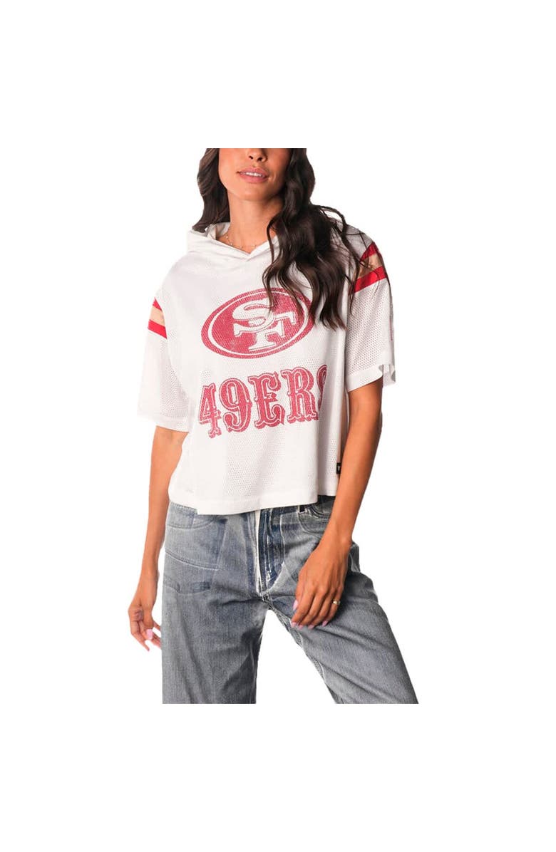 THE WILD COLLECTIVE Women's The Wild Collective White San Francisco 49ers Mesh Short Sleeve Hoodie T-Shirt, Alternate, color, White