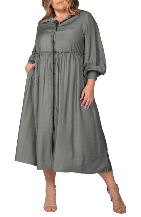 Button Front Shirtdress (Plus Size)