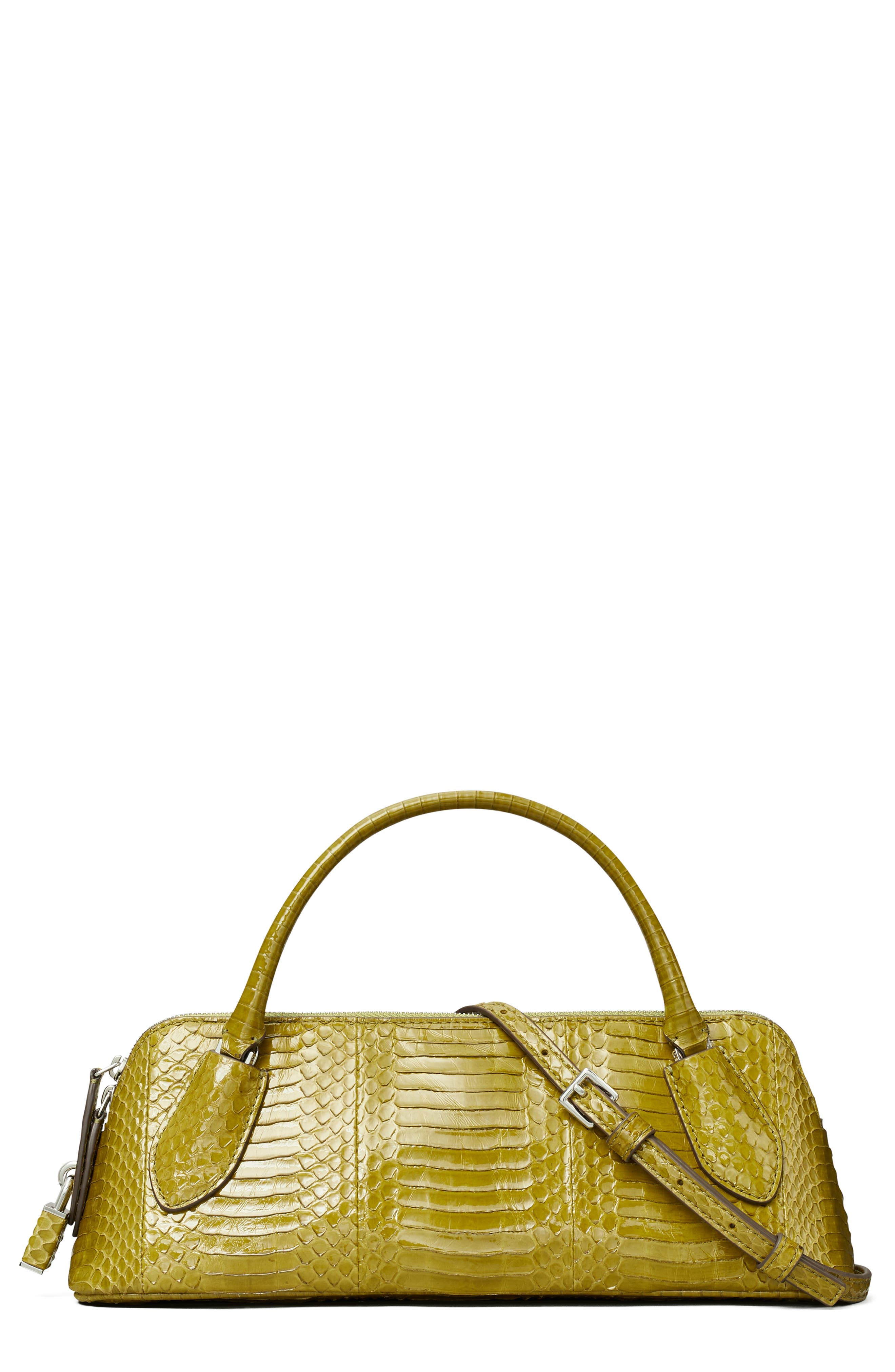 Lock Snake Top Handle Leather Bag, Main, color, MOSS
