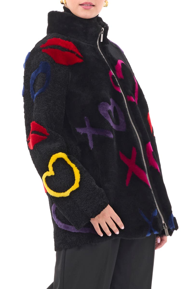 GORSKI Genuine Shearling Zip Short Jacket, Alternate, color, Black/Xo Multi