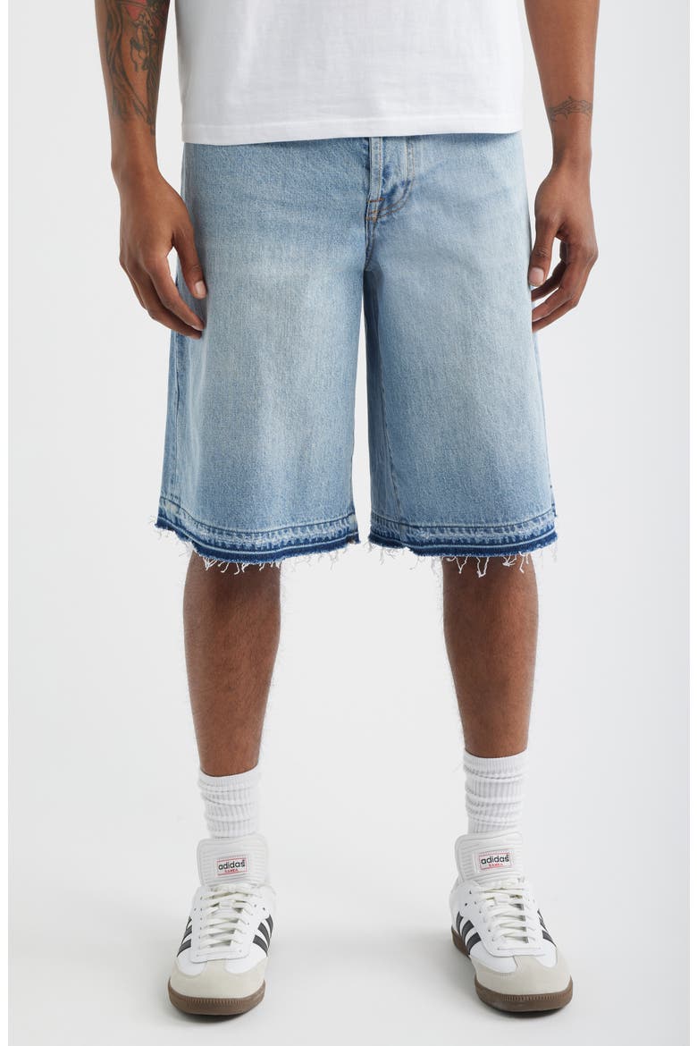 Lunar Raw Hem Denim Shorts, Main, color, STELLAR MED