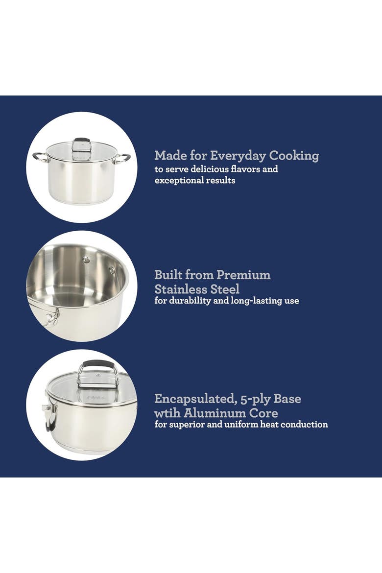 6 Piece Stainless Steel Stackable Dutch Oven Set Silver, Alternate, color, Silver