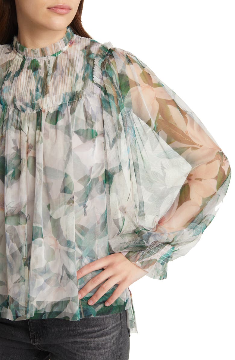 AllSaints Perri Alessandra Floral Long Sleeve Blouse, Alternate, color, Chalk White