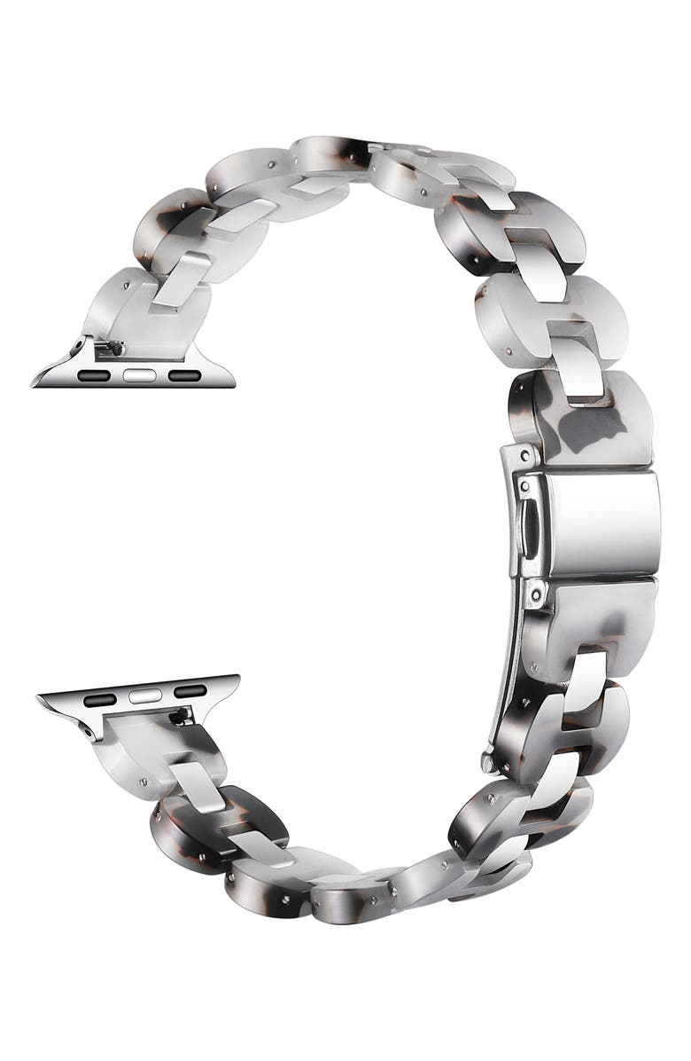 Posh Tech Aria Resin & Stainless Steel Apple Watch<sup>®</sup> Watchband, Alternate, color, Light Tortoise/ Silver