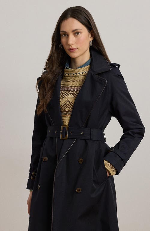 Ralph Lauren Lauren  Double Breasted Belted Rain Coat In Blue