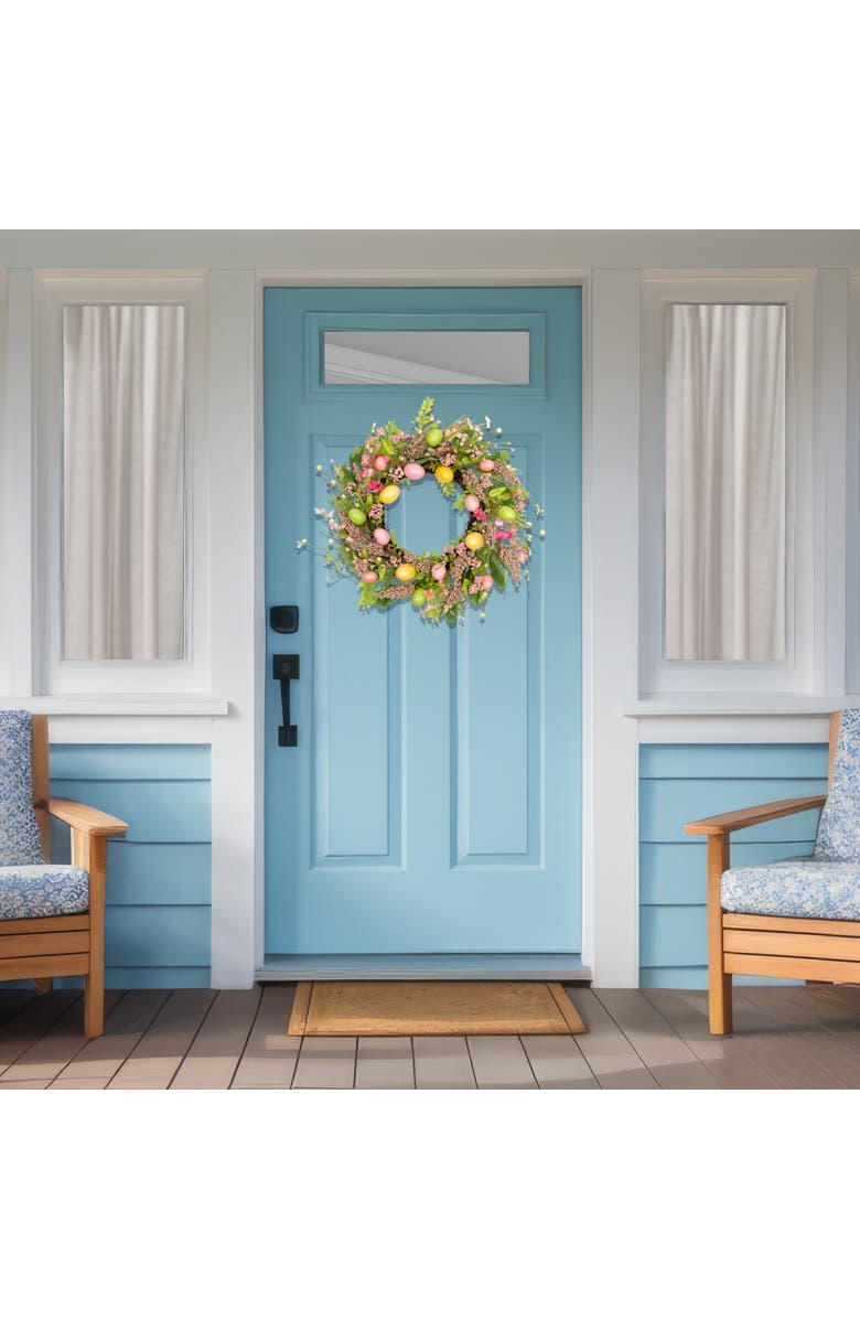 Northlight Glittered Eggs and Hibiscus Small Artificial Easter Twig Wreath - 20", Alternate, color, Green