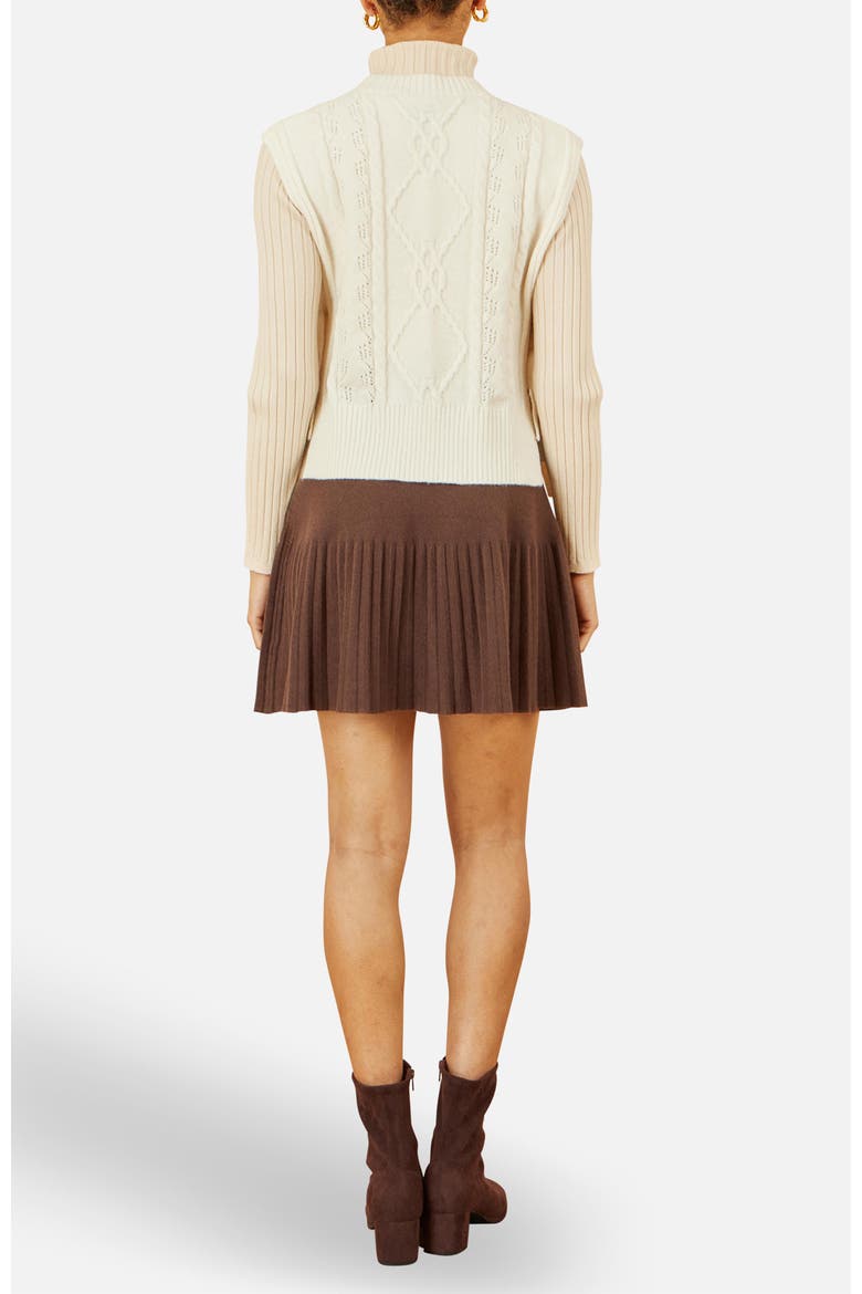 Knitted Pleated Mini Skirt, Alternate, color, Brown