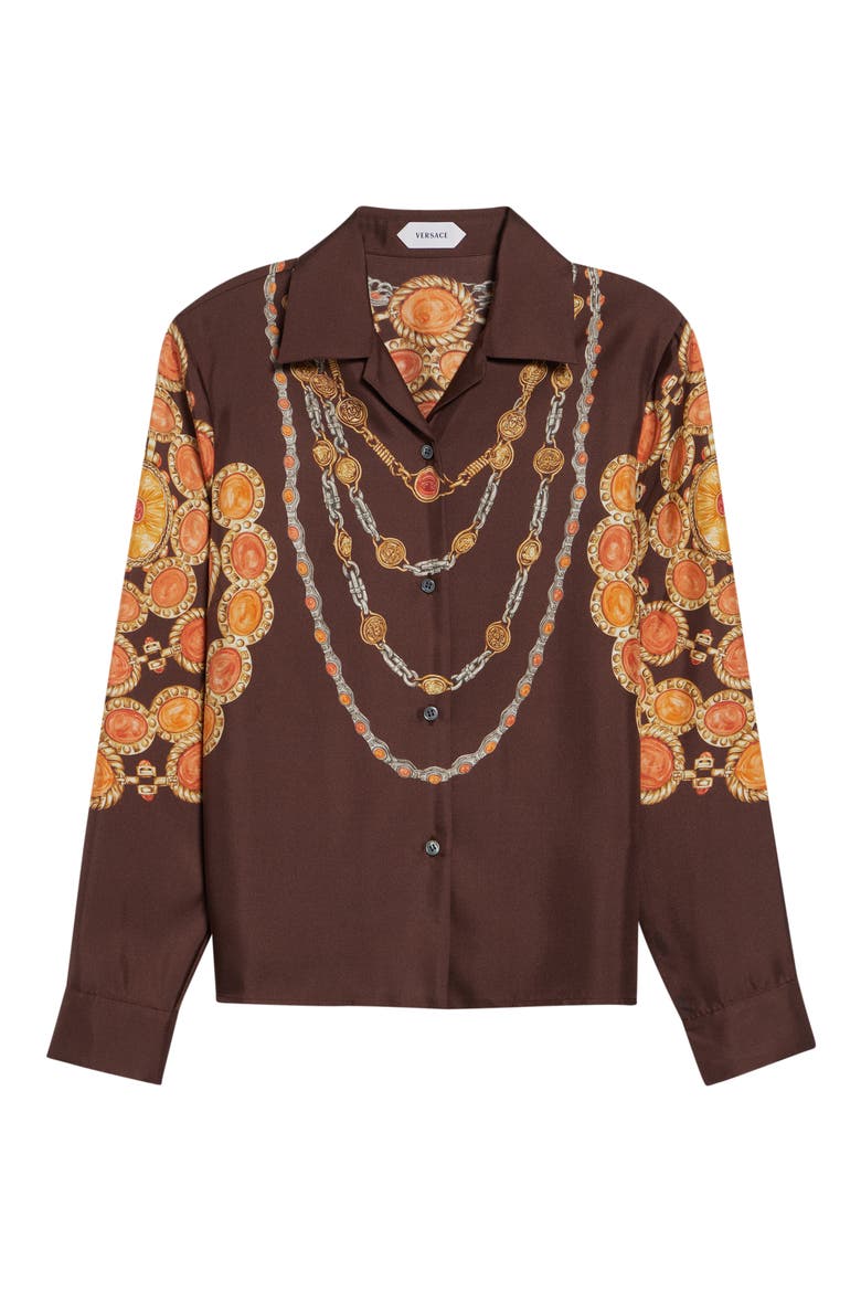 The Lover Trompe l'Oeil Print Silk Twill Bowling Shirt, Alternate, color, CHOCOLATE AMBER