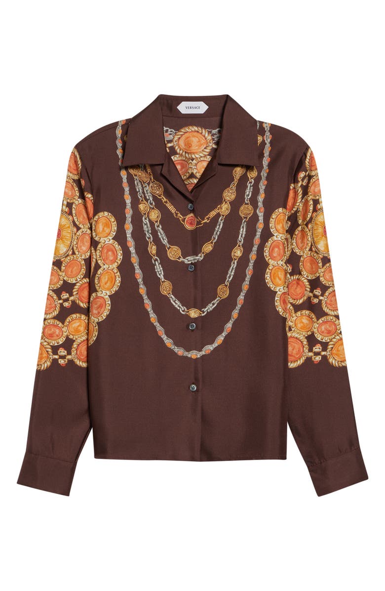 Versace The Lover Trompe l'Oeil Print Silk Twill Bowling Shirt, Alternate, color, Chocolate Amber