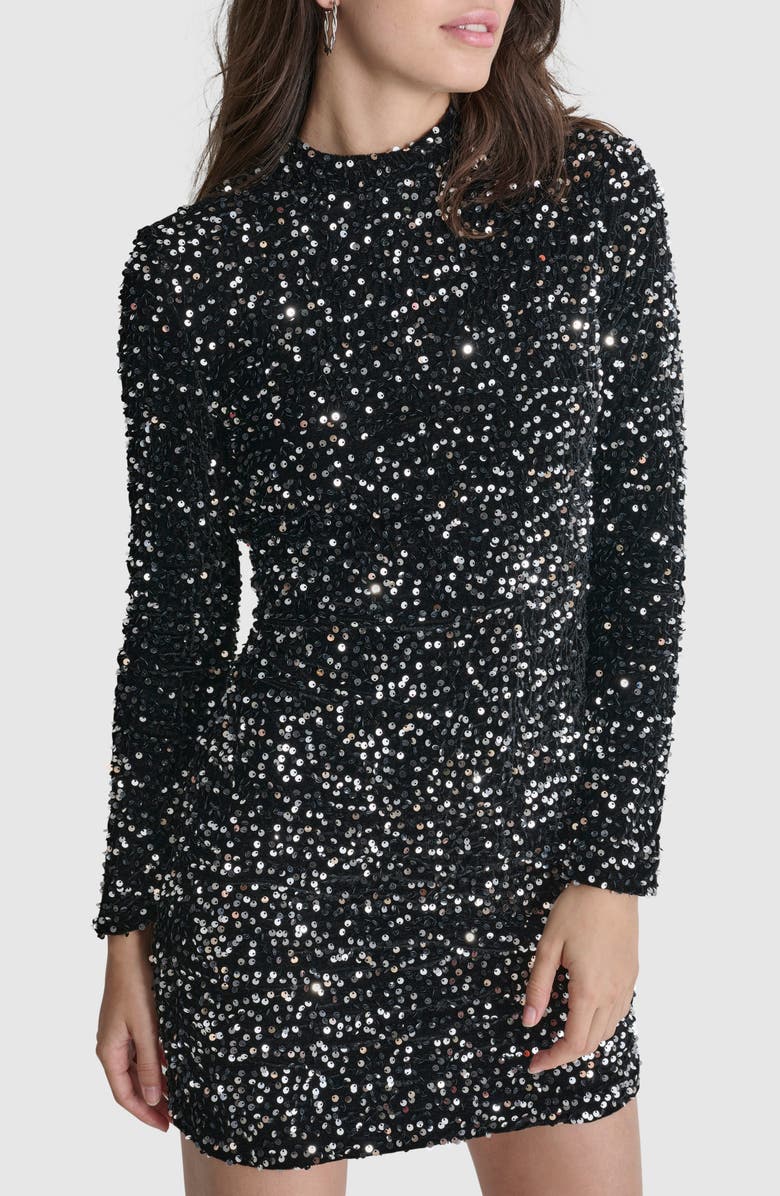 DKNY Sequin Long Sleeve Velvet Minidress, Alternate, color, 