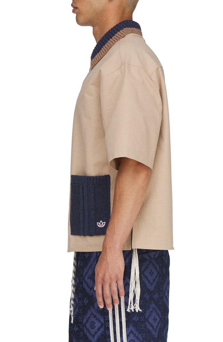 adidas Originals x CLOT Short Sleeve Cotton Button-Up Utility Shirt, Alternate, color, Warm Sandstone