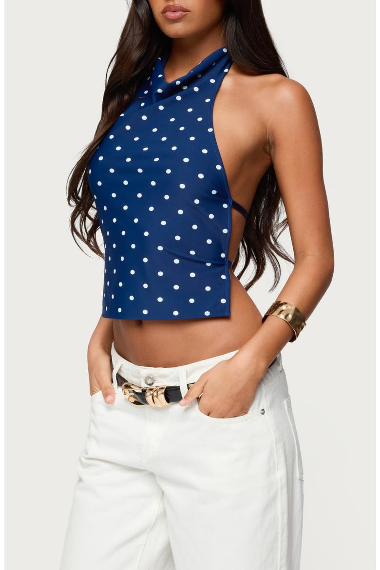 Raiya Polka Dot Open Back Halter Top, Alternate, color, NAVY