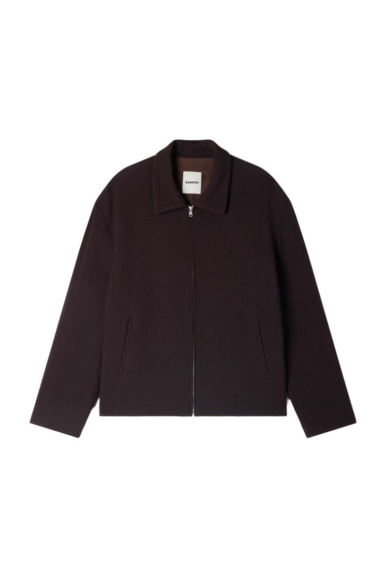 Waffled regular collar zip jacket, Alternate, color, Chocolate