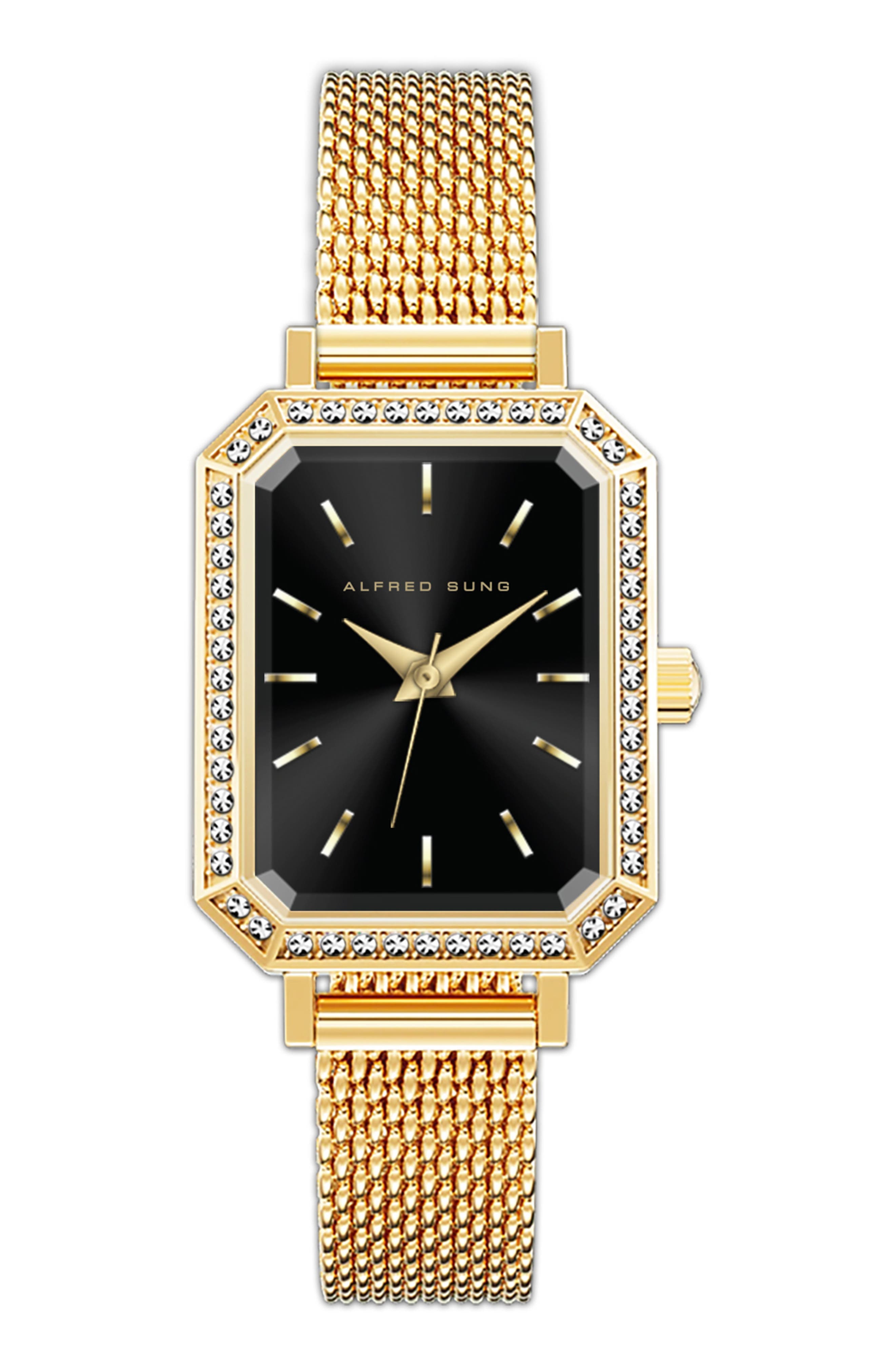 Alfred Sung Crystal Embellished Stainless Steel Bracelet Watch
