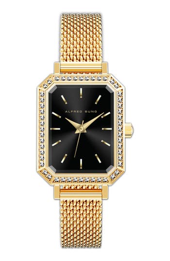 Alfred Sung Crystal Embellished Stainless Steel Bracelet Watch In Black