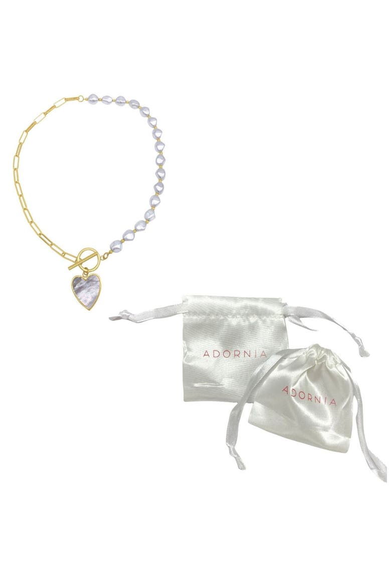 14K Yellow Gold Plated 10mm Pearl Heart Pendant Necklace, Alternate, color, WHITE