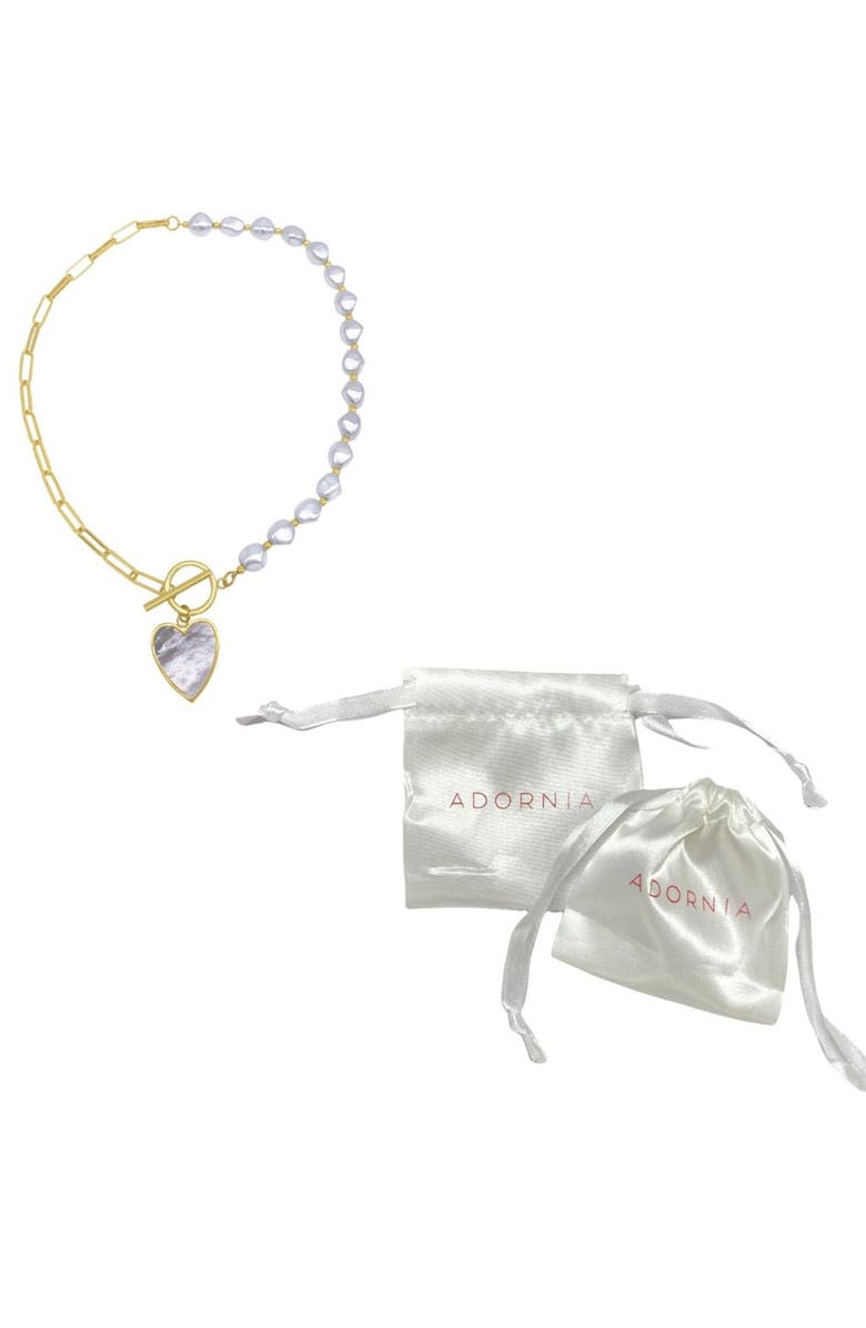 Adornia 14K Yellow Gold Plated 10mm Pearl Heart Pendant Necklace, Alternate, color, White