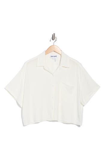 Dkny Jeans Oversize Linen Blend Crop Button-up Shirt In White