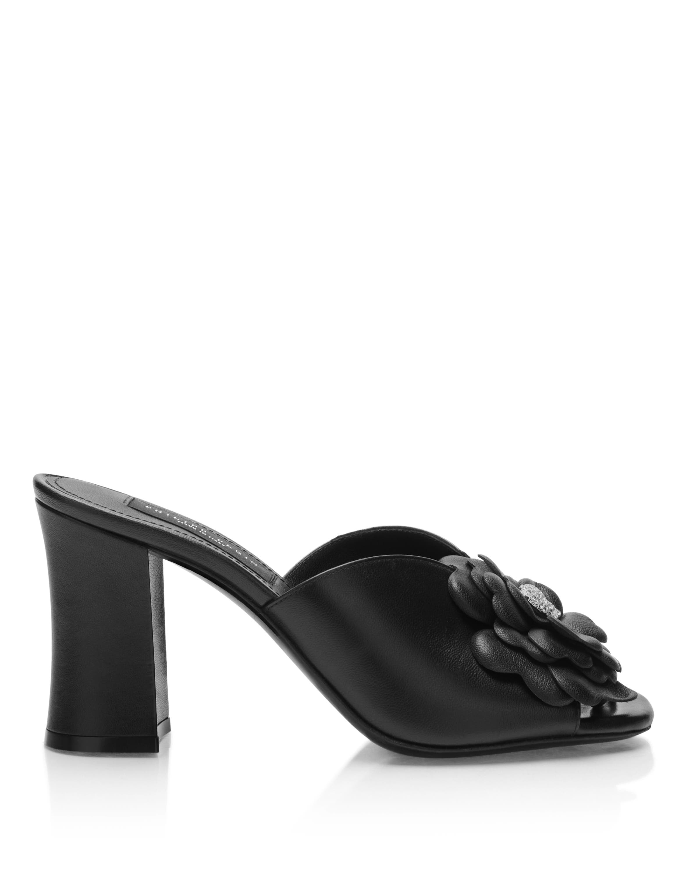 Leather Platform Sandals Flower Women, Alternate, color, black
