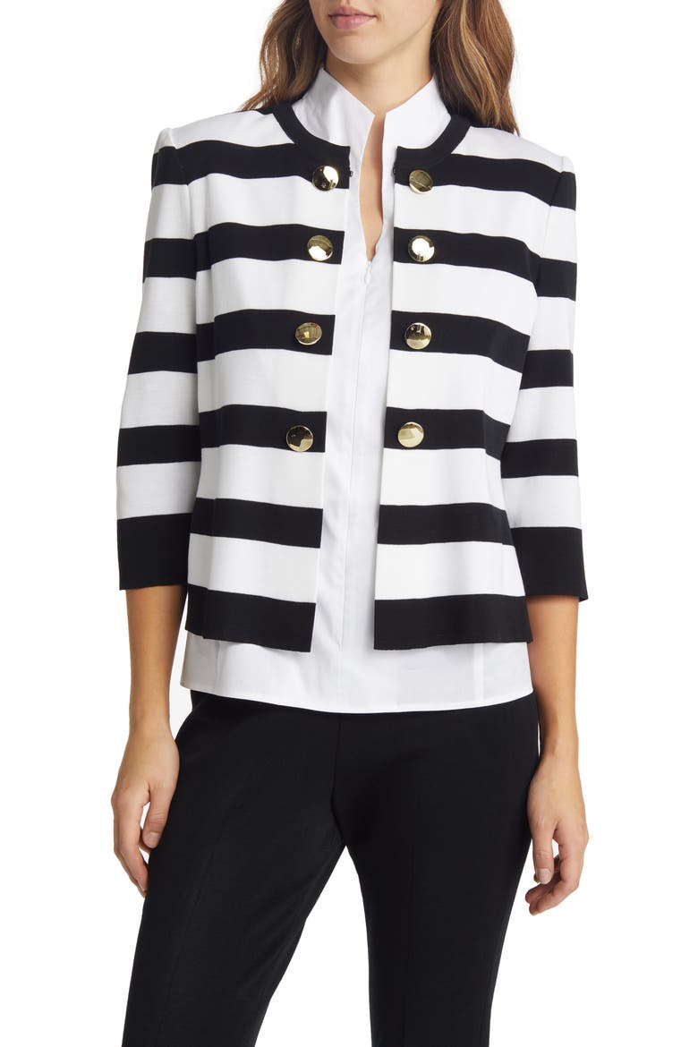 Bold Stripe Cardigan, Main, color, BLACK/ WHITE